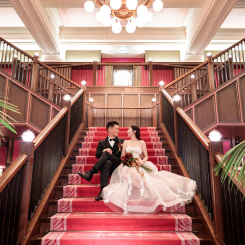 名古屋の結婚式場、ザコンダーハウスにてREEM ACRAのウェディングドレスで前撮をされたお二人のご紹介