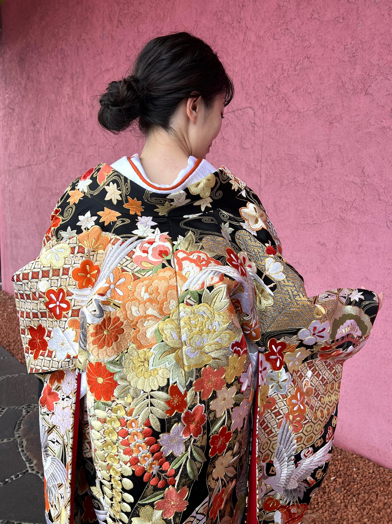 402z21〇色打掛 金彩 熨斗文 鶴 結婚式 ブライダル お色直し〇状態 